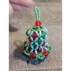 Green red beaded Bell ornament Xmas decor